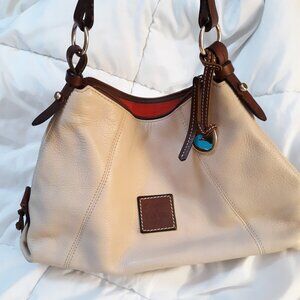 Authentic Vintage Cream/Brown Pebble White Dooney & Bourke Hobo Handbag